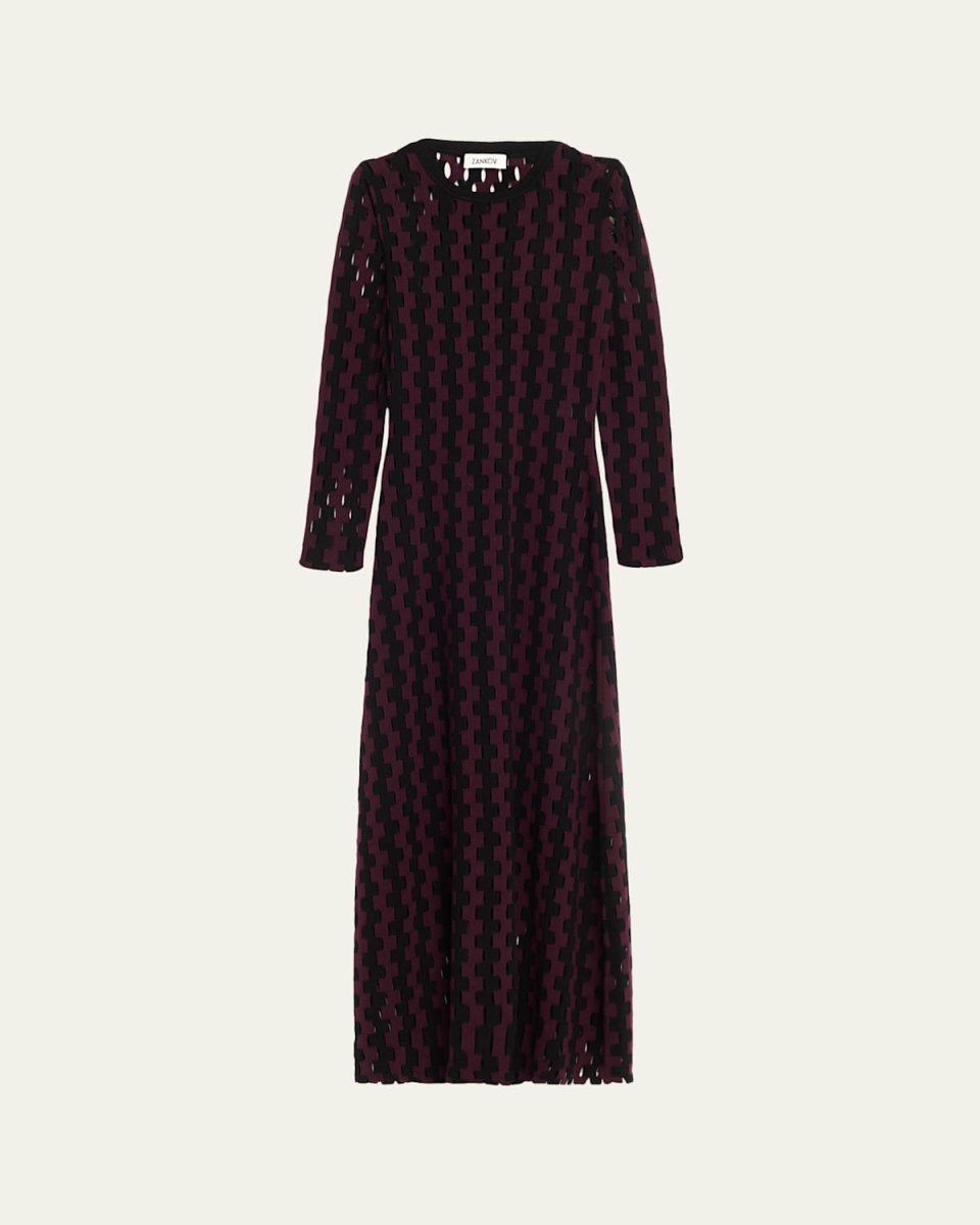 Natalie Two-Tone Open-Knit Long Sleeve Maxi Dress